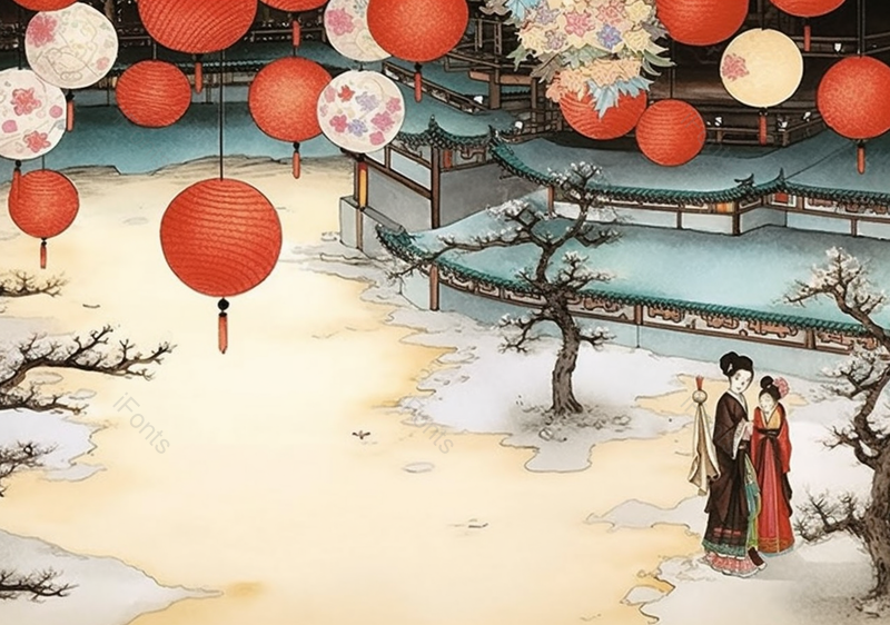 古典古代建筑楼阁旁的姐妹背景插画,插画/手绘图,插画/手绘图库,插画/手绘图下载,插画/手绘